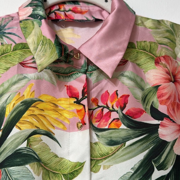 Zara Pink and Green Long Sleeve Resort Dress - Picture 4 of 12